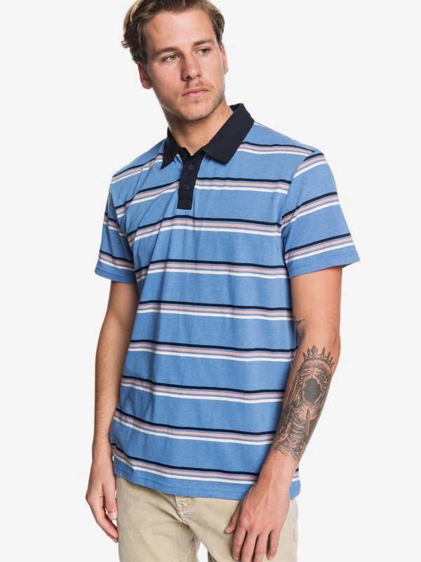 quiksilver, Coreky Short Sleeve Polo Shirt, QUIET HARBOUR CALIFORNIA STRIP (blm3) 0 Coreky Short Sleeve Polo Shirt Blue EQYKT03917 Quiksilver
