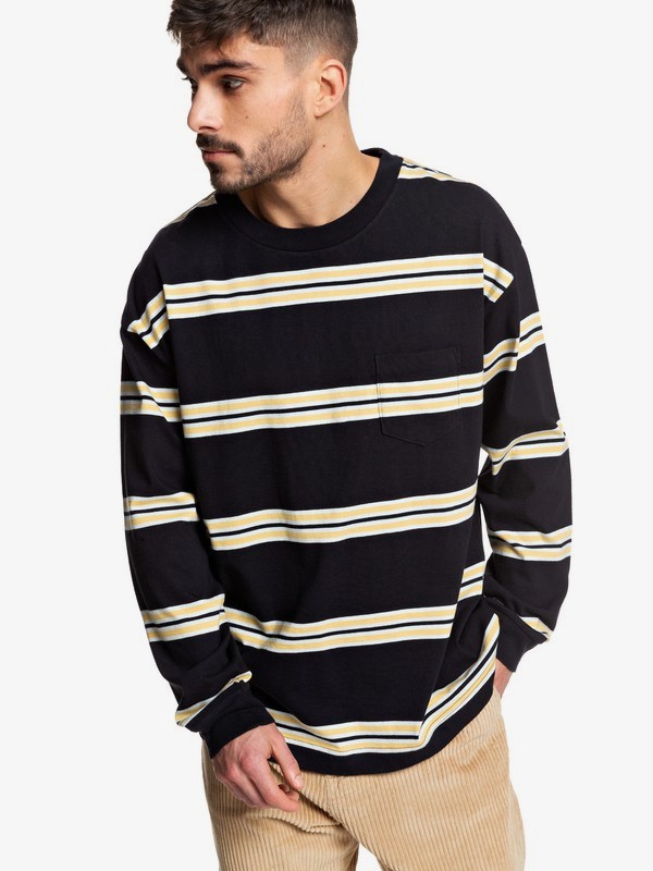 quiksilver, Positive Vibrations - Camiseta de Manga Larga para Hombre, BLACK STM STRIPE (kvj3) 0 Positive Vibrations - Camiseta de Manga Larga para Hombre Negro EQYKT03954 Quiksilver