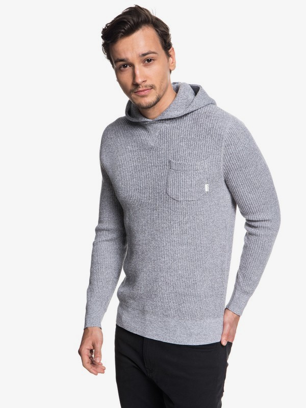 quiksilver, Kempton Hooded Waffle Knit Sweatshirt, MEDIUM GREY HEATHER (kpvh) 0 Kempton Hooded Waffle Knit Sweatshirt Black EQYSW03222 Quiksilver