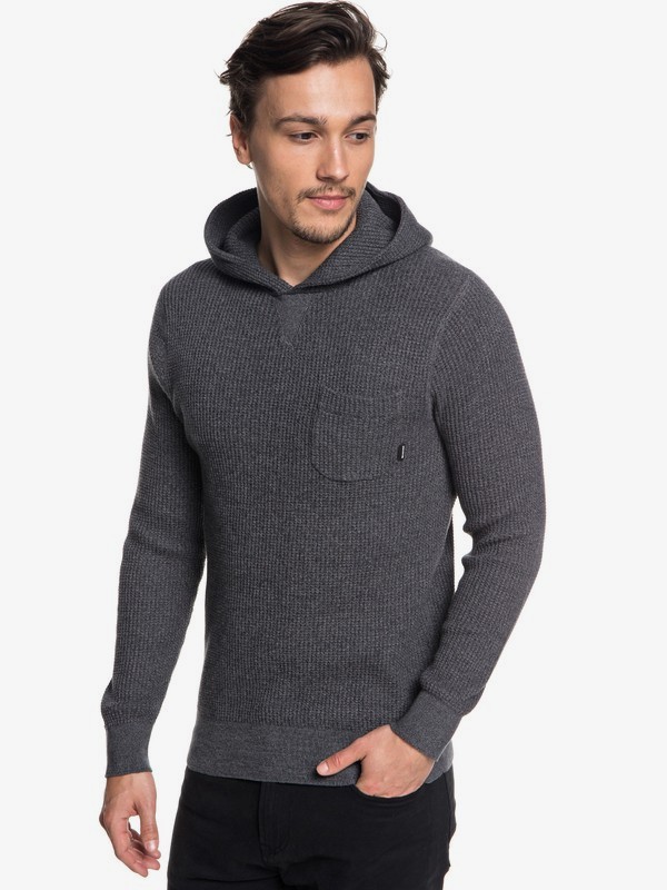 quiksilver, Kempton Hooded Waffle Knit Sweatshirt, TARMAC HEATHER (ktah) 0 Kempton Hooded Waffle Knit Sweatshirt Black EQYSW03222 Quiksilver