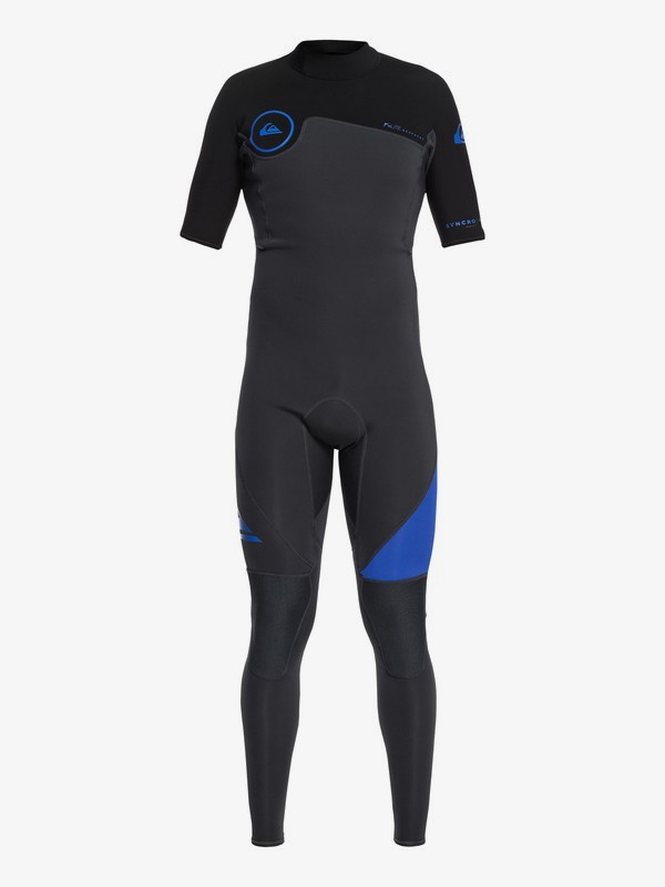 quiksilver, 2/2mm Syncro Series Short Sleeve Back Zip Flt Springsuit, GRAPHITE/BLACK/DEEP CYANINE (xbkb) 0 2/2mm Syncro Series Short Sleeve Back Zip Flt Springsuit Blue EQYW303005 Quiksilver