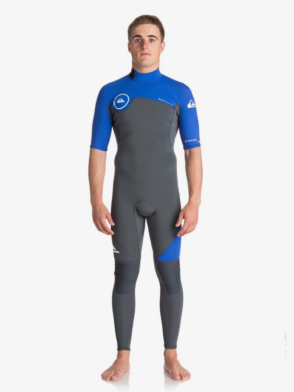 quiksilver, 2/2mm Syncro Series Short Sleeve Back Zip Flt Springsuit, GUN METAL/ HV ROYAL/ WHITE (xkpw) 0 2/2mm Syncro Series Short Sleeve Back Zip Flt Springsuit Black EQYW303005 Quiksilver