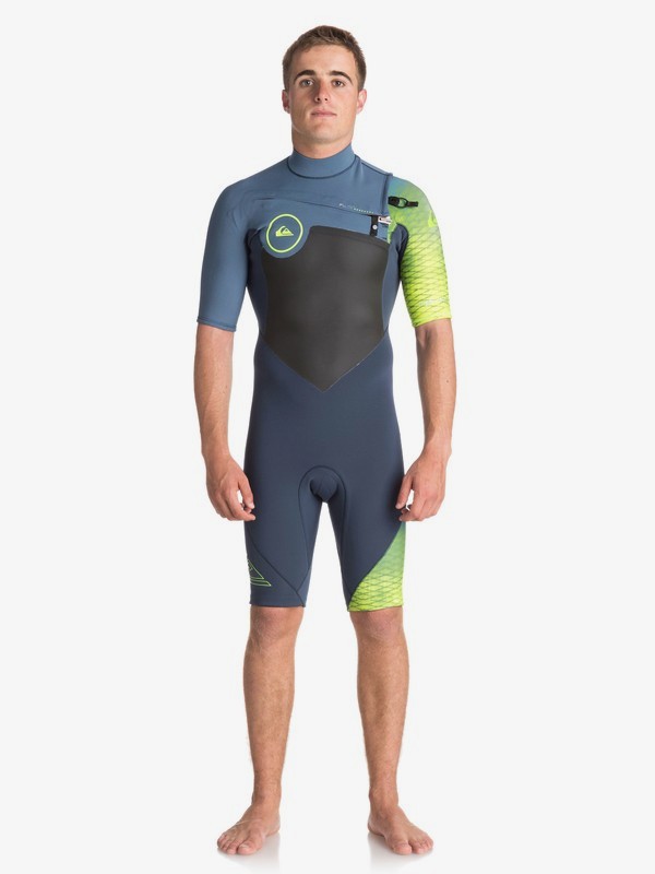 quiksilver, 2/2mm Highline Plus - Springsuit manches courtes zip poitrine pour Homme, SLATE/ PEWTER/ SAFETY YELLOW (xkbg) 0 2/2mm Highline Plus - Springsuit manches courtes zip poitrine pour Homme Noir EQYW503005 Quiksilver
