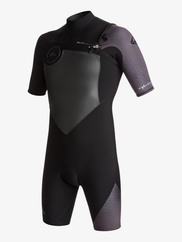 quiksilver, 2/2mm Highline Plus - Short Sleeve Chest Zip Springsuit for Men, BLACK/ JET BLACK (xkkk) 0 2/2mm Highline Plus - Short Sleeve Chest Zip Springsuit for Men Black EQYW503005 Quiksilver