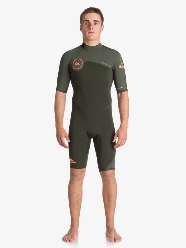 quiksilver, 2/2mm Syncro Series Short Sleeve Back Zip FLT Springsuit, DARK IVY/ IVY/ SHRIMP PINK (xcgn) 0 2/2mm Syncro Series Short Sleeve Back Zip FLT Springsuit Brown EQYW503006 Quiksilver