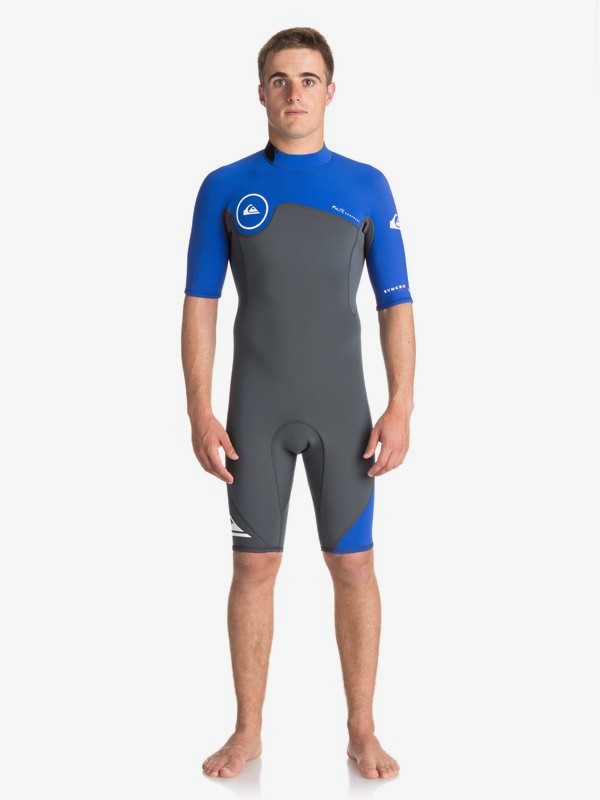 quiksilver, 2/2mm Syncro Series Short Sleeve Back Zip FLT Springsuit, GUN METAL/ HV ROYAL/ WHITE (xkpw) 0 2/2mm Syncro Series Short Sleeve Back Zip FLT Springsuit Black EQYW503006 Quiksilver