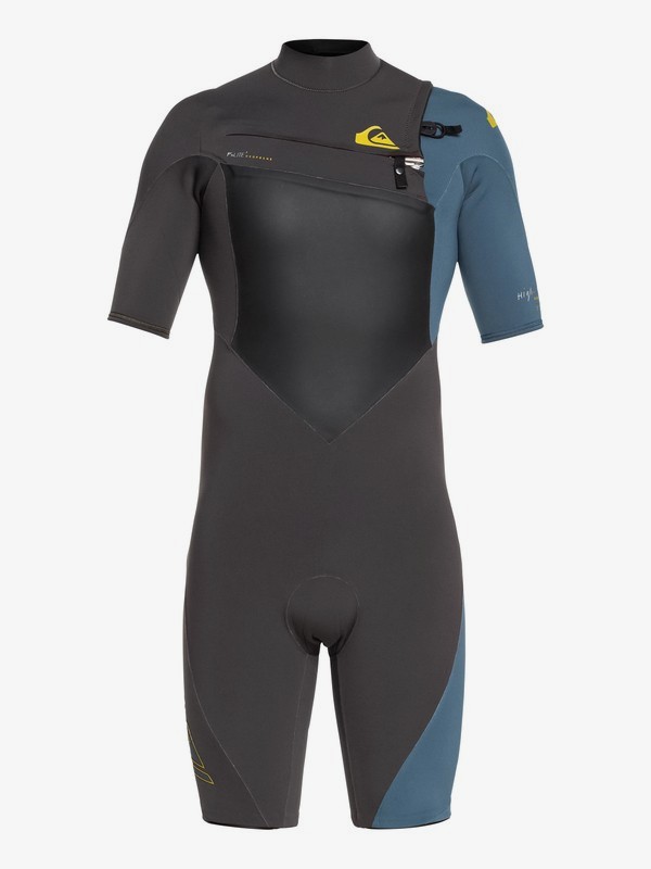 quiksilver, 2/2mm Highline Plus - Traje de Surf de Primavera con Manga Corta y Cremallera en el Pecho para Hombre, JET BLACK/BLUE STEEL (xkbs) 0 2/2mm Highline Plus - Traje de Surf de Primavera con Manga Corta y Cremallera en el Pecho para Hombre Negro EQYW503008 Quiksilver