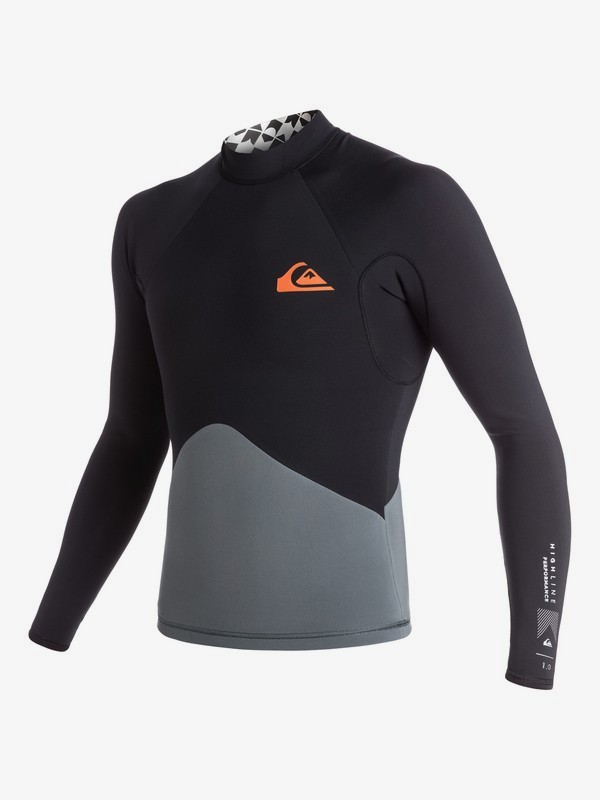 quiksilver, 1mm Highline Performance - Long Sleeve Neoprene Top for Men, QUIET SHADE (kze0) 0 1mm Highline Performance - Long Sleeve Neoprene Top for Men Black EQYW803000 Quiksilver