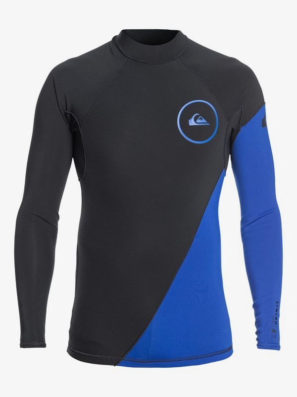 quiksilver, 1mm Syncro Series Long Sleeve Neoprene Surf Top, GRAPHITE/BLACK/DEEP CYANINE (xbkb) 0 1mm Syncro Series Long Sleeve Neoprene Surf Top Blue EQYW803007 Quiksilver