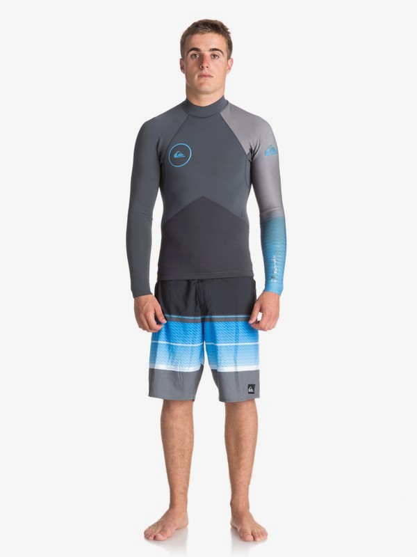 quiksilver, 2mm Highline Plus - Long Sleeve Neoprene Top for Men, GRAPHITE/ GUN METAL/ SEA BLUE (xbkb) 0 2mm Highline Plus - Long Sleeve Neoprene Top for Men Blue EQYW803009 Quiksilver