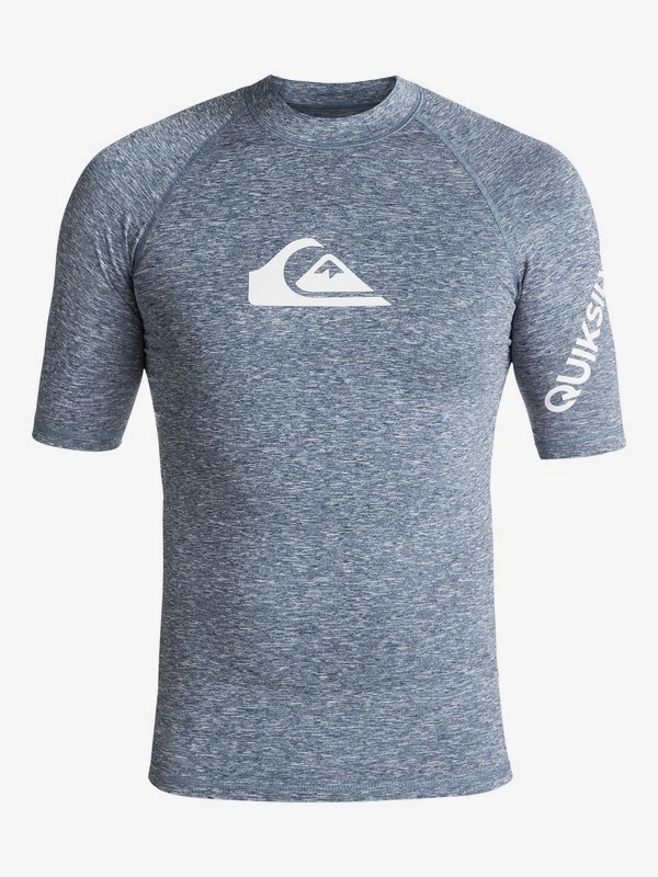 quiksilver, All Time - Short Sleeve UPF 50 Rash Vest for Men, DARK DENIM HEATHER (brqh) 0 All Time - Short Sleeve UPF 50 Rash Vest for Men Blue EQYWR03033 Quiksilver