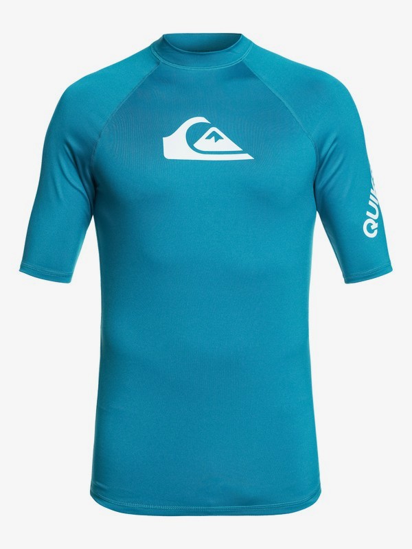 quiksilver, All Time Short Sleeve UPF 50 Rashguard, CRYSTAL TEAL (brn0) 0 All Time Short Sleeve UPF 50 Rashguard Blue EQYWR03136 Quiksilver