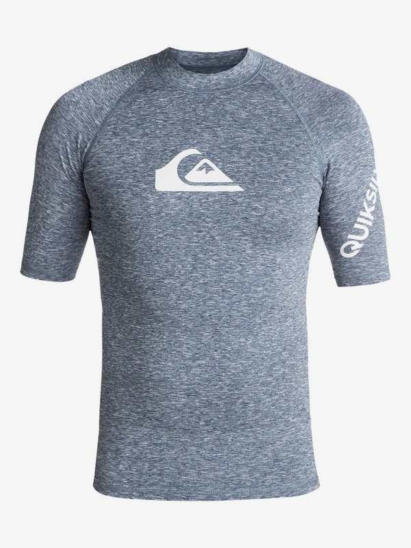 quiksilver, All Time Short Sleeve UPF 50 Rashguard, DARK DENIM HEATHER (brqh) 0 All Time Short Sleeve UPF 50 Rashguard Blue EQYWR03136 Quiksilver