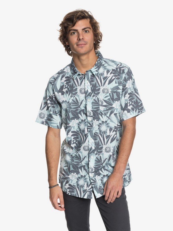 quiksilver, Hippy Beach Short Sleeve Shirt, TRELLIS HIPPY BEACH (bkw6) 0 Hippy Beach Short Sleeve Shirt Blue EQYWT03684 Quiksilver