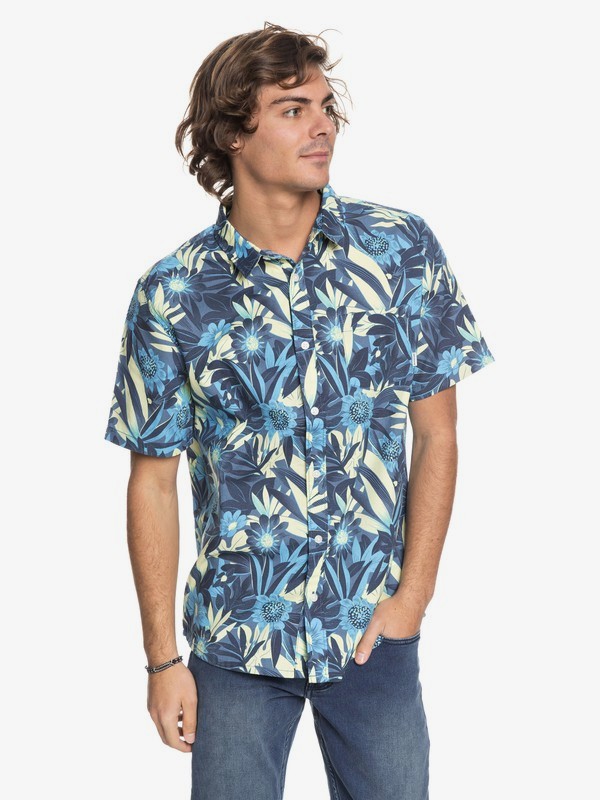 quiksilver, Hippy Beach Short Sleeve Shirt, REAL TEAL HIPPY BEACH (bpr6) 0 Hippy Beach Short Sleeve Shirt Blue EQYWT03684 Quiksilver