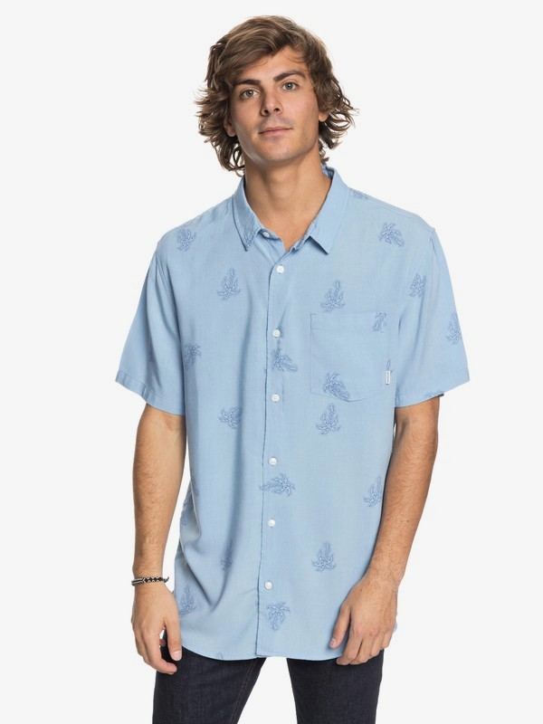 quiksilver, Palm Vibration Short Sleeve Shirt, DUSK BLUE PALM VIBRATION (bhc6) 0 Palm Vibration Short Sleeve Shirt Blue EQYWT03691 Quiksilver