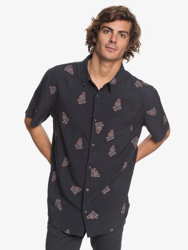 quiksilver, Palm Vibration Short Sleeve Shirt, TARMAC PALM VIBRATION (kta6) 0 Palm Vibration Short Sleeve Shirt Black EQYWT03691 Quiksilver