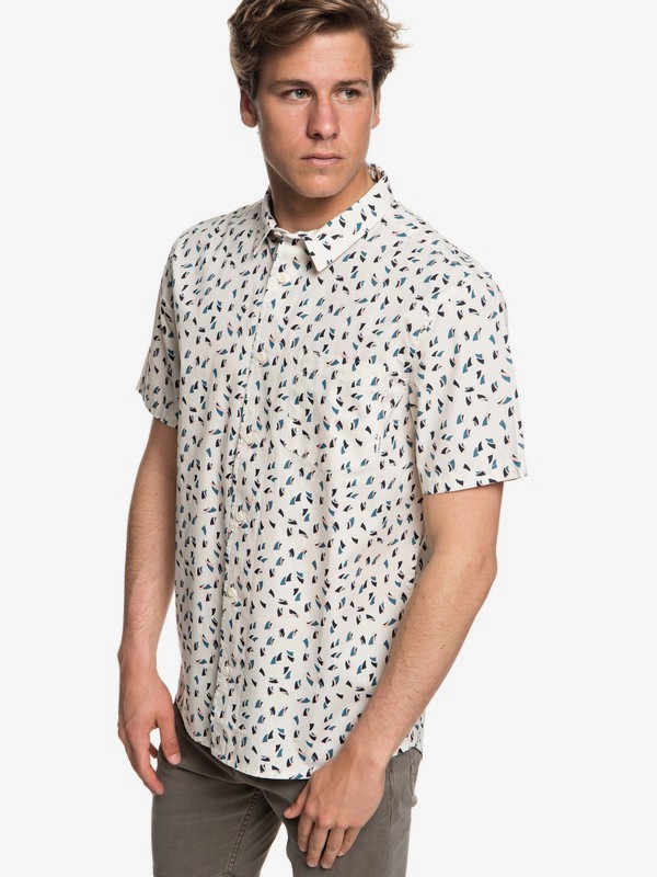 quiksilver, Akan Waters Short Sleeve Shirt, BIRCH MECHANICAL DITSY (wdw6) 0 Akan Waters Short Sleeve Shirt White EQYWT03698 Quiksilver