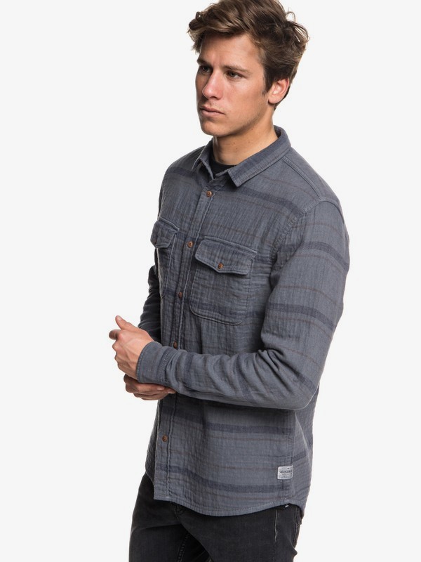 quiksilver, Hamada Life Flannel Long Sleeve Shirt, IRON GATE STRIPED FLANNEL (kzm1) 0 Hamada Life Flannel Long Sleeve Shirt Black EQYWT03708 Quiksilver