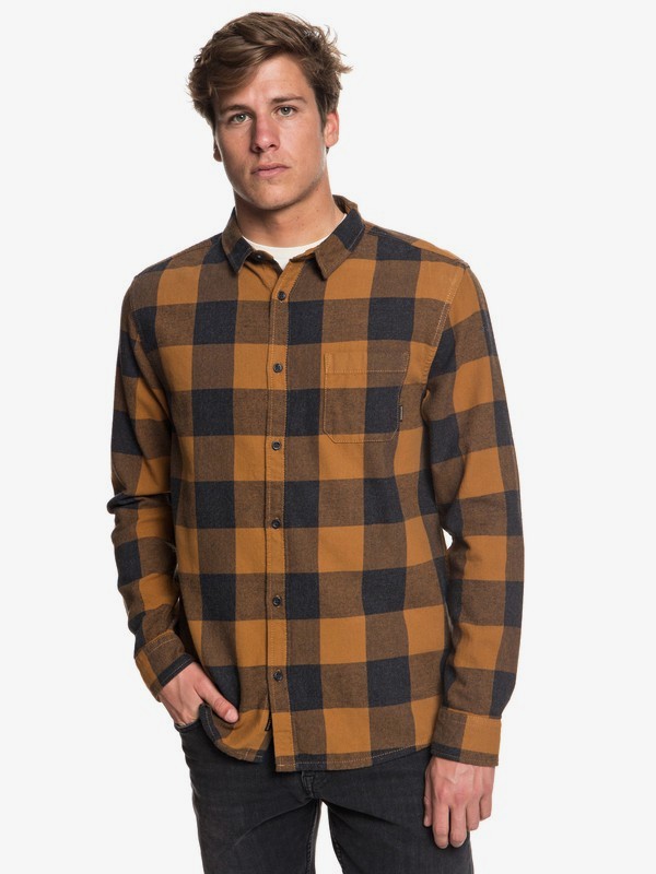 quiksilver, Motherfly Flannel Long Sleeve Shirt, RUBBER MOTHERFLY CHECK (cpp1) 0 Motherfly Flannel Long Sleeve Shirt Brown EQYWT03728 Quiksilver