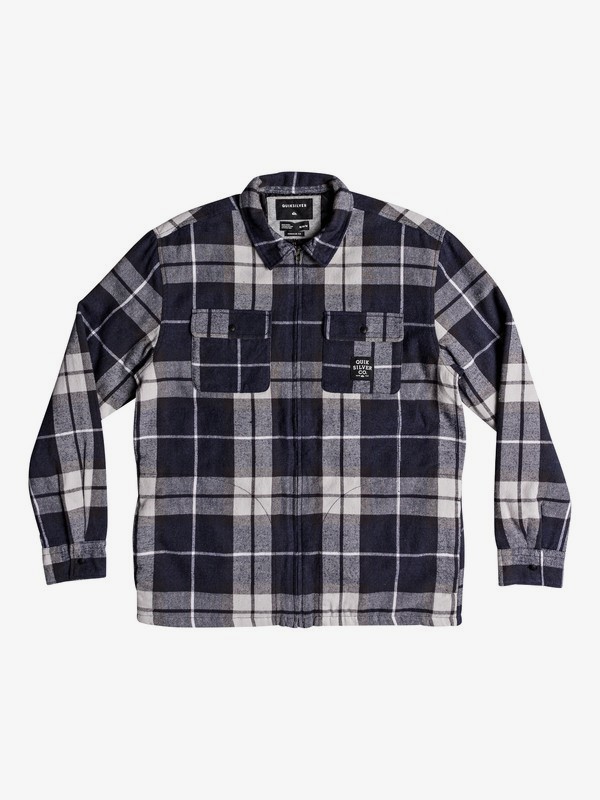quiksilver, Fuji Pine Long Sleeve Zip Over Shirt, BLUE NIGHT PLAID FLANNEL (ckk1) 0 Fuji Pine Long Sleeve Zip Over Shirt Brown EQYWT03742 Quiksilver