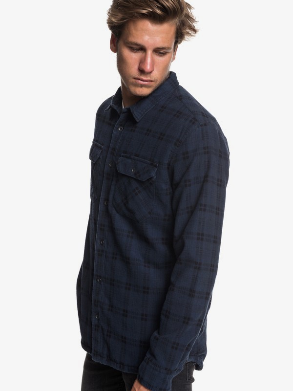 quiksilver, Black Ikura Long Sleeve Fleece Lined Shirt, BLUE NIGHT PRINTED CHECK (bst6) 0 Black Ikura Long Sleeve Fleece Lined Shirt Blue EQYWT03743 Quiksilver