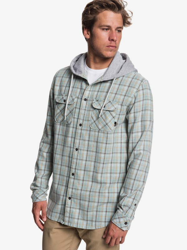 quiksilver, Fuji Tang Long Sleeve Hooded Shirt, MEDIUM GREEN TANG CHECK (ghn1) 0 Fuji Tang Long Sleeve Hooded Shirt EQYWT03745 Quiksilver