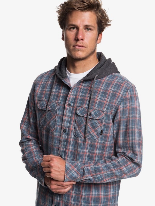 quiksilver, Fuji Tang Long Sleeve Hooded Shirt, IRON GATE TANG CHECK (kzm1) 0 Fuji Tang Long Sleeve Hooded Shirt Black EQYWT03745 Quiksilver