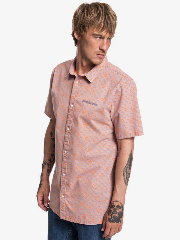 quiksilver, Walls Short Sleeve Shirt, MANDARIN CHECKER STRESS (nlk6) 0 Walls Short Sleeve Shirt Orange EQYWT03759 Quiksilver