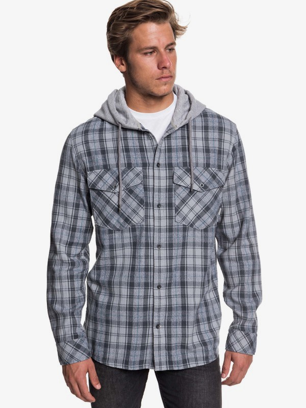 quiksilver, The Magston Long Sleeve Hooded Shirt, IRON GATE MAGSTON (kzm1) 0 The Magston Long Sleeve Hooded Shirt Black EQYWT03770 Quiksilver