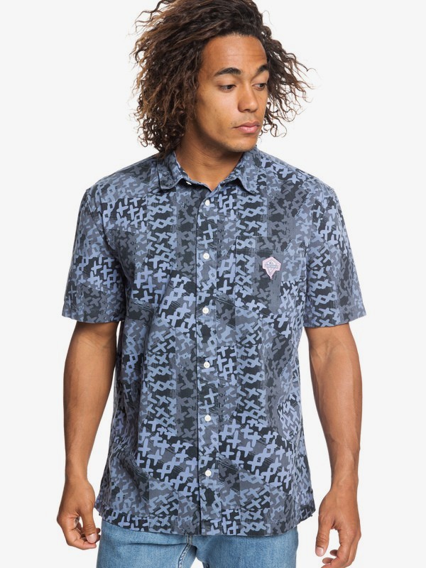 quiksilver, Originals Short Sleeve Shirt, STONE WASH CROSSTOWN (bkj6) 0 Originals Short Sleeve Shirt Blue EQYWT03780 Quiksilver