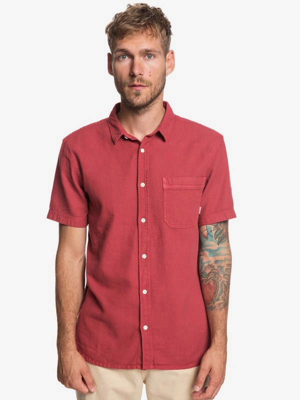 quiksilver, Time Box - Camisa de Manga Corta para Hombre, BRICK RED (rqn0) 0 Time Box - Camisa de Manga Corta para Hombre Rojo EQYWT03789 Quiksilver