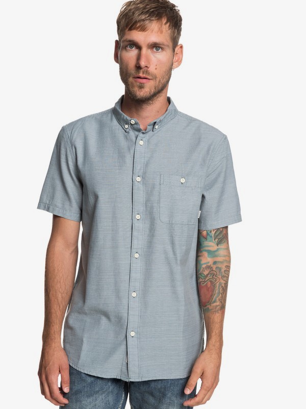 quiksilver, Waterfalls Short Sleeve Shirt, STORMY SEA (blh0) 0 Waterfalls Short Sleeve Shirt Blue EQYWT03791 Quiksilver