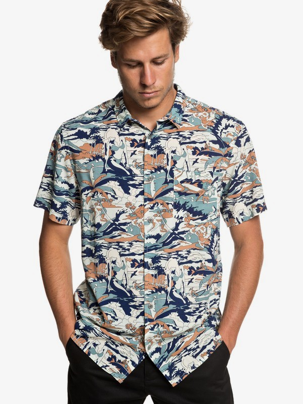 quiksilver, Feeling Fine Short Sleeve Shirt, STORMY SEA FEELING FINE (blh6) 0 Feeling Fine Short Sleeve Shirt Blue EQYWT03797 Quiksilver