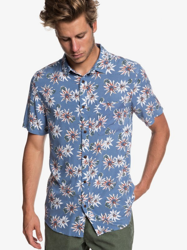quiksilver, Fluid Geometric - Chemise manches courtes pour Homme, STONE WASH TEA TOWEL (bkj6) 0 Fluid Geometric - Chemise manches courtes pour Homme Bleu EQYWT03798 Quiksilver