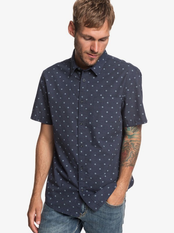 quiksilver, Mini Fins Short Sleeve Shirt, BLUE NIGHT MINI FINS SS (bst6) 0 Mini Fins Short Sleeve Shirt Blue EQYWT03801 Quiksilver