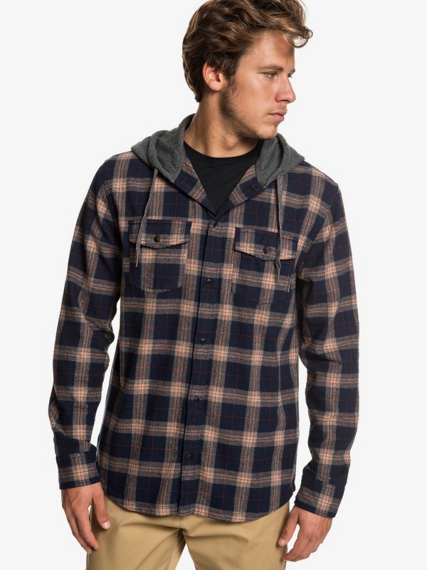 quiksilver, Snap Up Long Sleeve Hooded Flannel Shirt, PRALINE SNAP UP (ckq1) 0 Snap Up Long Sleeve Hooded Flannel Shirt Brown EQYWT03802 Quiksilver