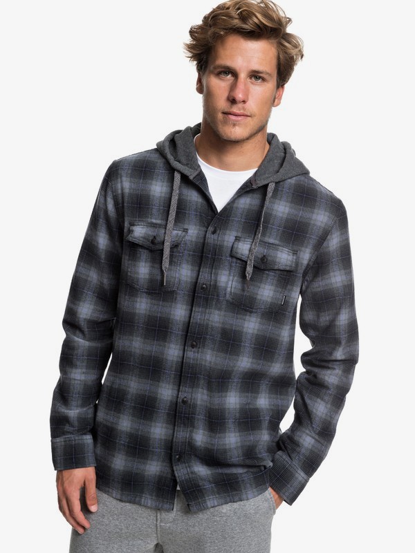 quiksilver, Snap Up Long Sleeve Hooded Flannel Shirt, QUIET SHADE SNAP UP (kze1) 0 Snap Up Long Sleeve Hooded Flannel Shirt Black EQYWT03802 Quiksilver