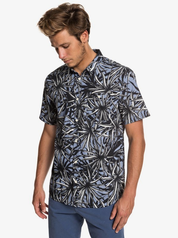 quiksilver, Bathursts Bats Short Sleeve Shirt, STONE WASH PANDANAS (bkj6) 0 Bathursts Bats Short Sleeve Shirt Blue EQYWT03804 Quiksilver