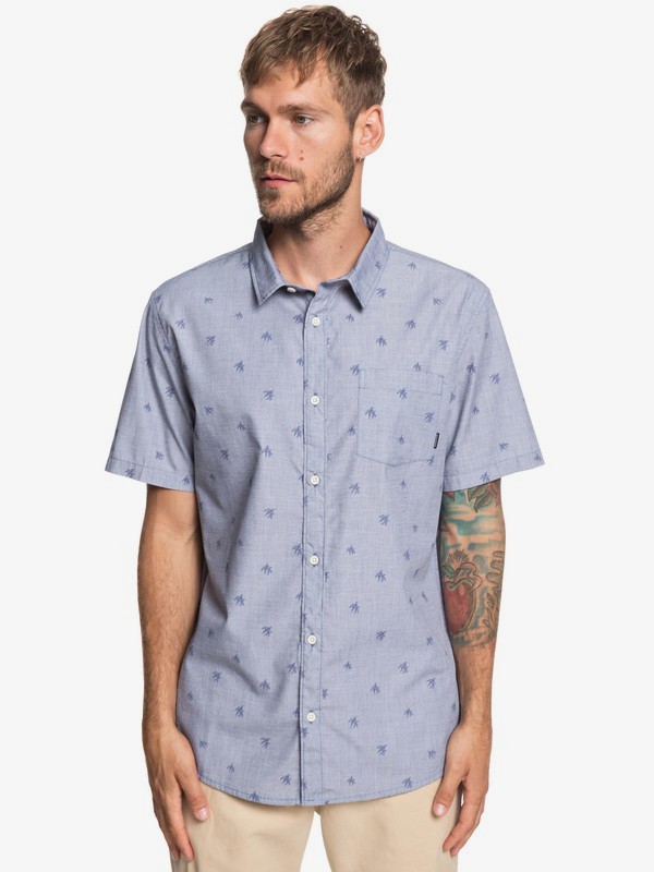 quiksilver, Seajam Palm Short Sleeve Shirt, MEDIEVAL BLUE (bte0) 0 Seajam Palm Short Sleeve Shirt Blue EQYWT03815 Quiksilver