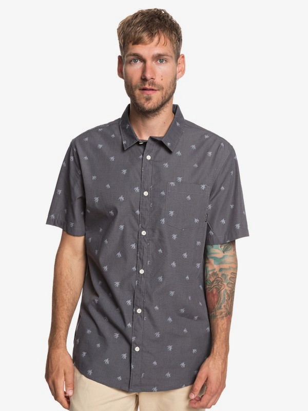 quiksilver, Seajam Palm Short Sleeve Shirt, TARMAC (kta0) 0 Seajam Palm Short Sleeve Shirt Black EQYWT03815 Quiksilver