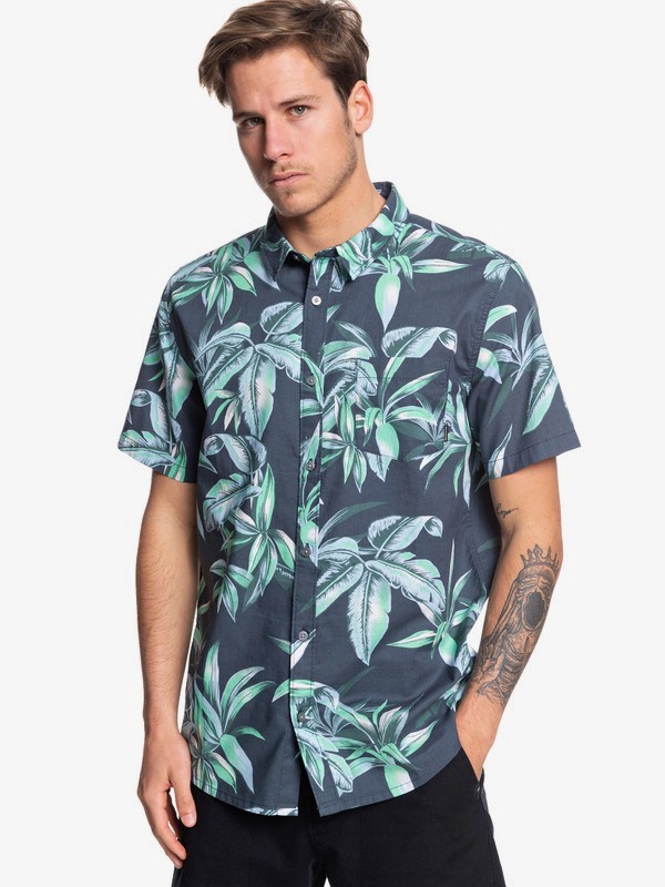 quiksilver, Deep Bay Short Sleeve Hawaiian Shirt, BLUE NIGHT DEEP BAY (bst6) 0 Deep Bay Short Sleeve Hawaiian Shirt Blue EQYWT03824 Quiksilver