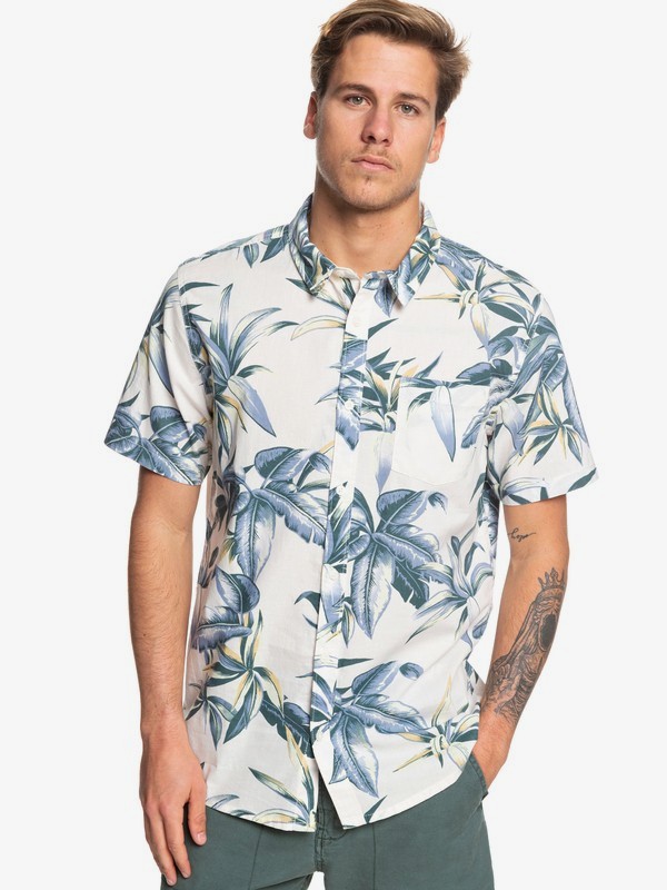 quiksilver, Deep Bay Short Sleeve Hawaiian Shirt, GARDENIA DEEP BAY (wby6) 0 Deep Bay Short Sleeve Hawaiian Shirt White EQYWT03824 Quiksilver