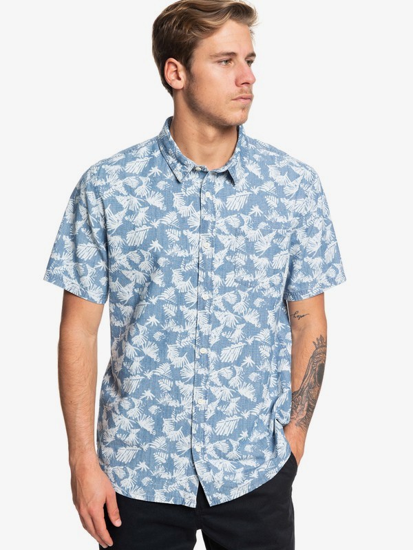 quiksilver, Leaf Camo Short Sleeve Shirt, USED BLUE HAND PALM (byl6) 0 Leaf Camo Short Sleeve Shirt Blue EQYWT03825 Quiksilver