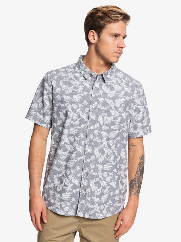 quiksilver, Leaf Camo Short Sleeve Shirt, QUIET SHADE HAND PALM (kze6) 0 Leaf Camo Short Sleeve Shirt Black EQYWT03825 Quiksilver