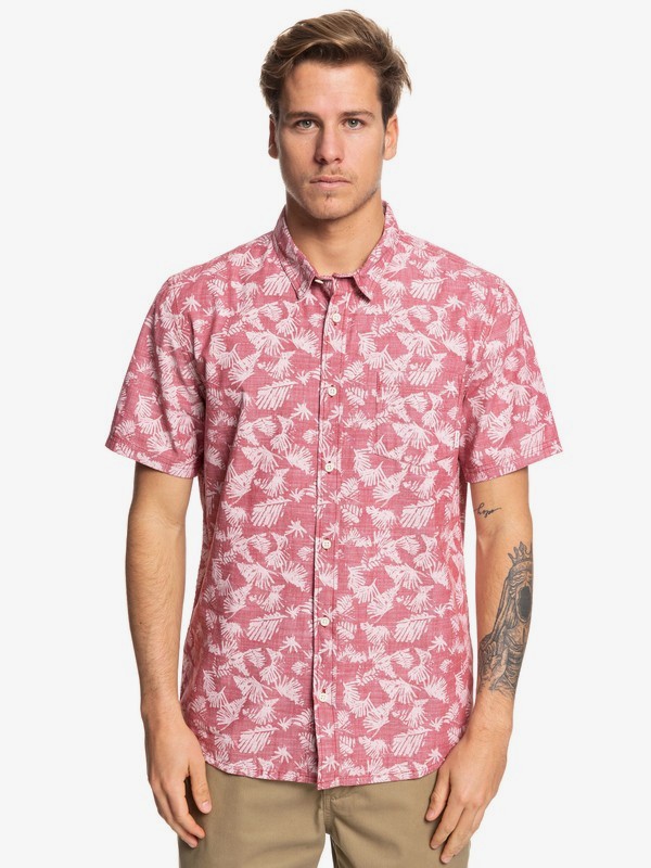 quiksilver, Leaf Camo Short Sleeve Shirt, BRICK RED HAND PALM (rqn6) 0 Leaf Camo Short Sleeve Shirt Red EQYWT03825 Quiksilver