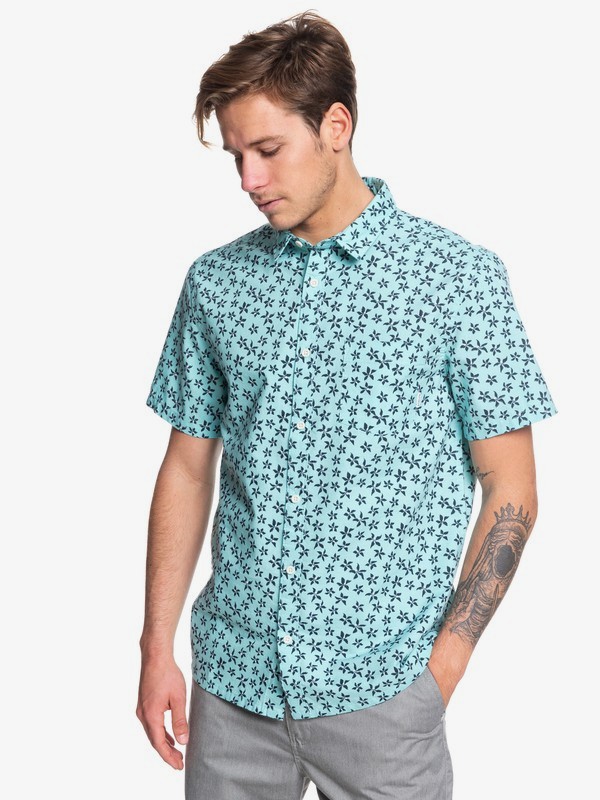 quiksilver, Minimal Flower Short Sleeve Shirt, AQUA SPLASH MINIMAL FLOWER (bzg6) 0 Minimal Flower Short Sleeve Shirt Blue EQYWT03828 Quiksilver