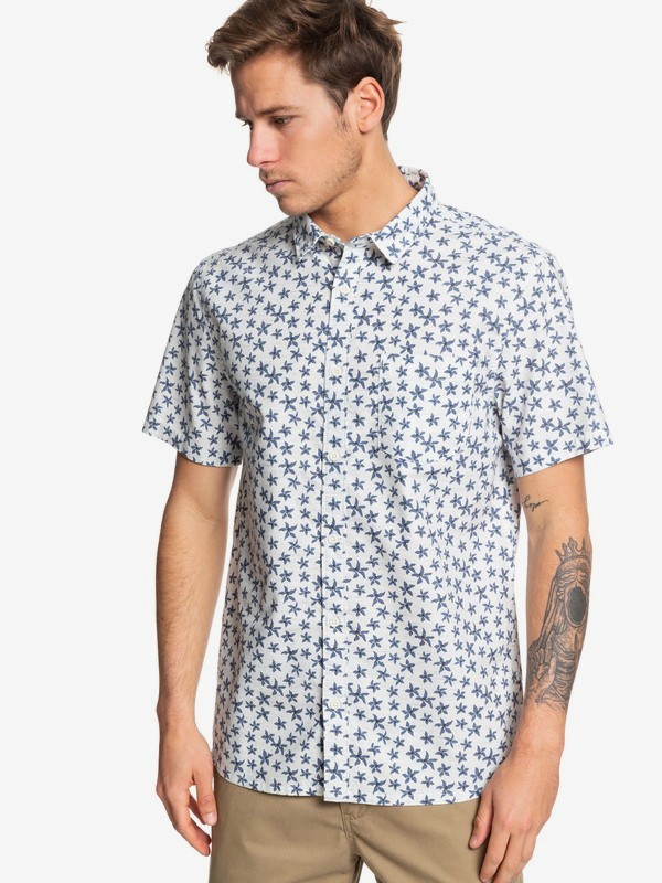 quiksilver, Minimal Flower Short Sleeve Shirt, GARDENIA MINIMAL FLOWER (wby6) 0 Minimal Flower Short Sleeve Shirt White EQYWT03828 Quiksilver
