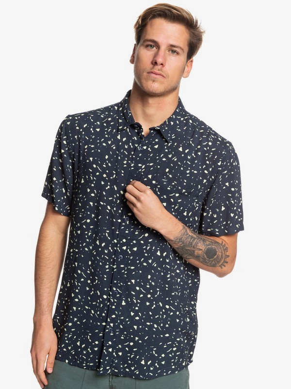 quiksilver, Fluid Geometric Short Sleeve Shirt, BLUE NIGHT MINI BLUR (bst6) 0 Fluid Geometric Short Sleeve Shirt Blue EQYWT03833 Quiksilver