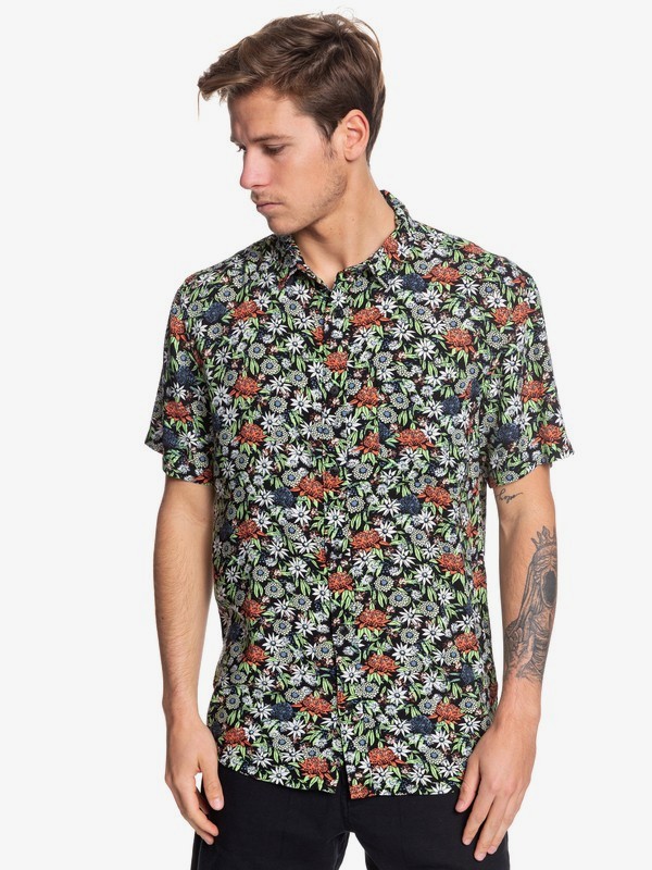 quiksilver, Fluid Geometric Short Sleeve Shirt, BLACK BANDIT BUSH (kvj6) 0 Fluid Geometric Short Sleeve Shirt Black EQYWT03833 Quiksilver